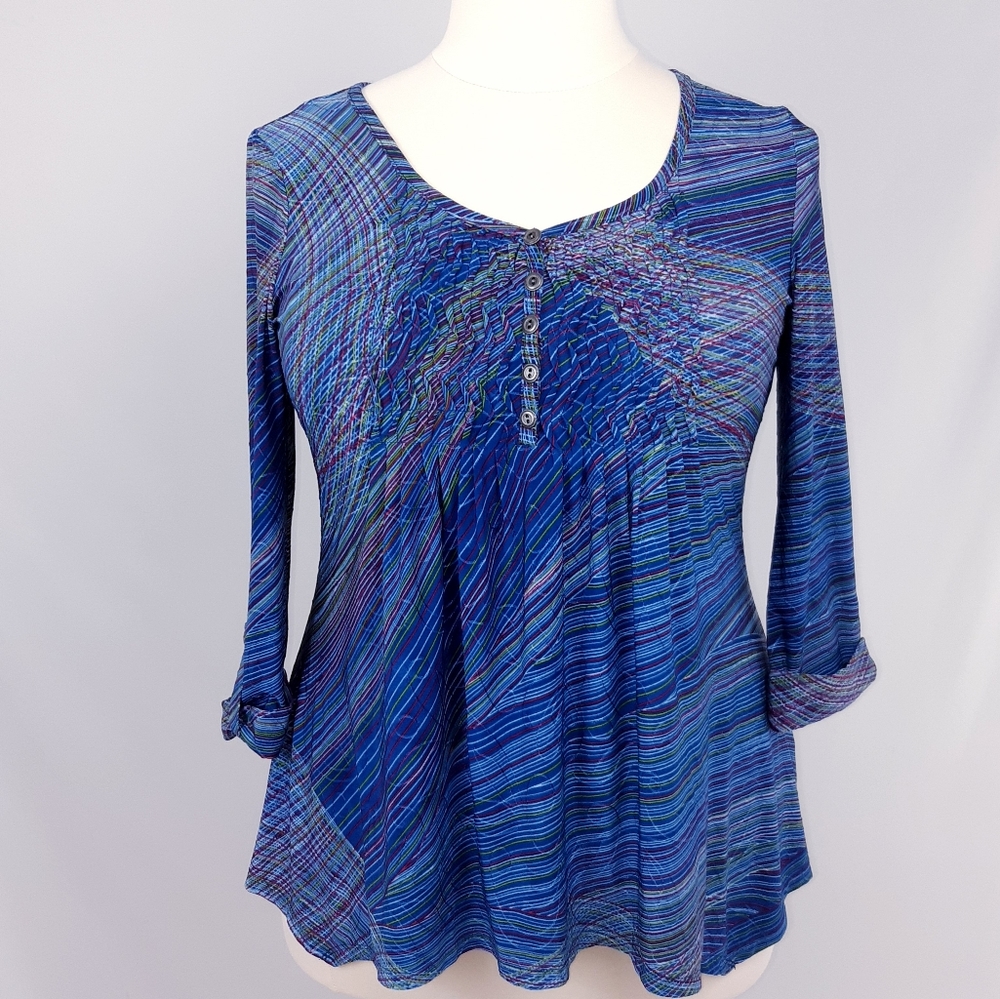 New Directions - 3/4 Sleeve Babydoll Tunic - Blue